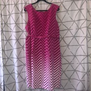 Ashley Stewart Pink and White Chevron Midi Dress